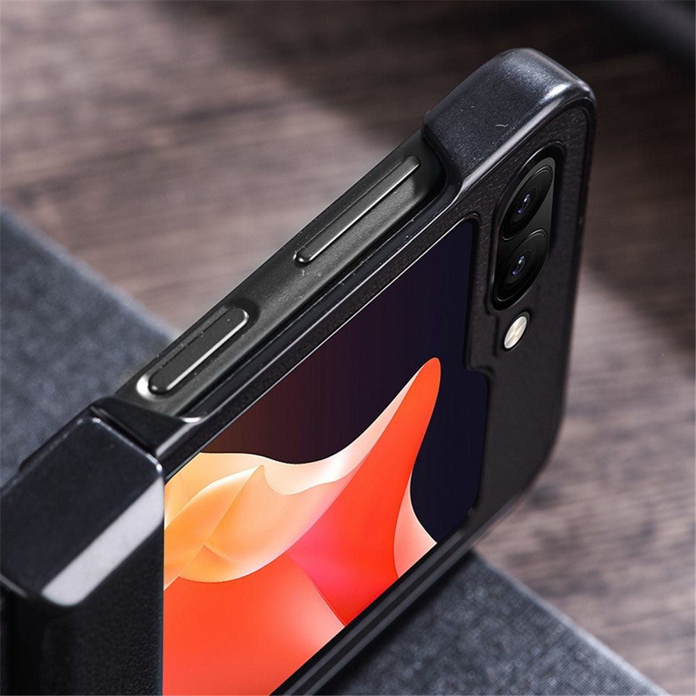 For Samsung Galaxy Z Flip7 FE 5G / Z Flip6 5G Case PU Leather+PC Hinge Protection Phone Cover - Black