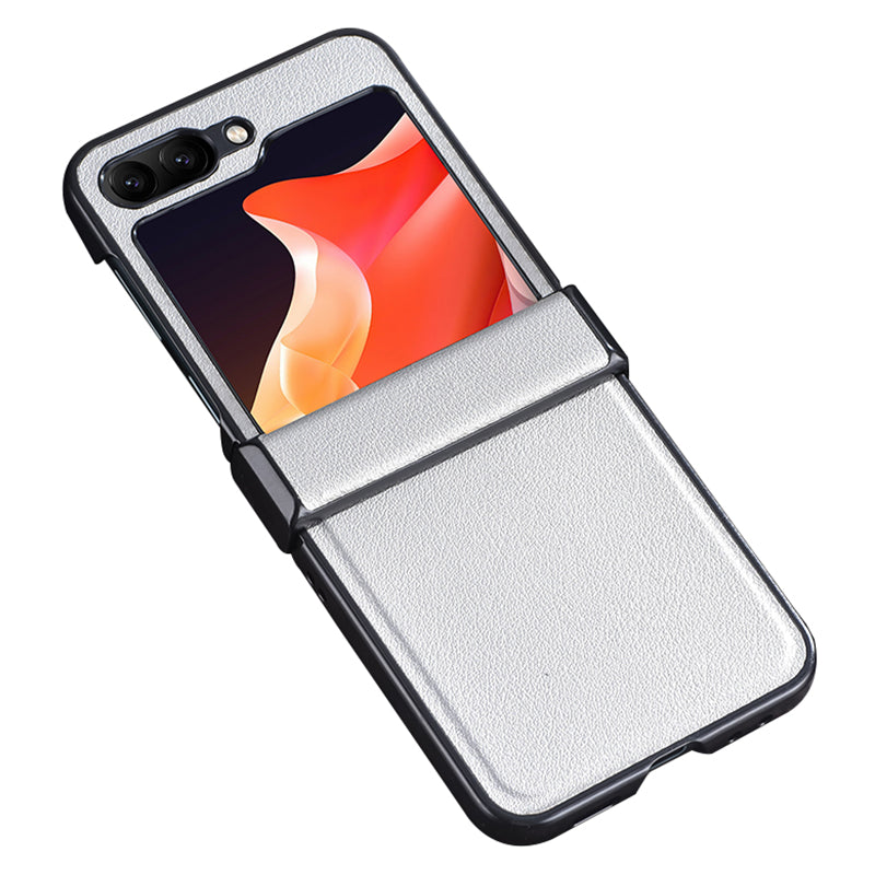 For Samsung Galaxy Z Flip6 5G Case PU Leather+PC Hinge Protection Phone Cover - White