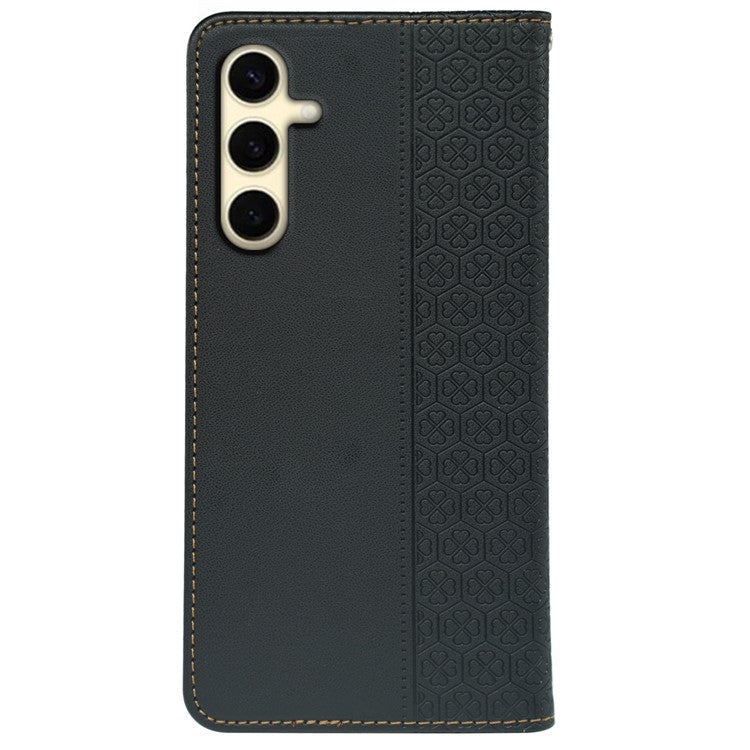 For Samsung Galaxy M15 5G / F15 5G Case Leather Phone Cover Clover Pattern - Black