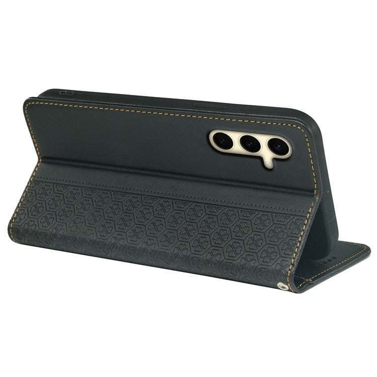 For Samsung Galaxy F55 5G / C55 5G / M55 5G Wallet Case Four-Leaf Clover Pattern Leather Phone Cover - Black