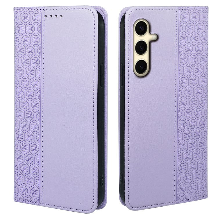 For Samsung Galaxy F55 5G / C55 5G / M55 5G Wallet Case Four-Leaf Clover Pattern Leather Phone Cover - Light Purple