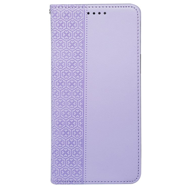 For Samsung Galaxy F55 5G / C55 5G / M55 5G Wallet Case Four-Leaf Clover Pattern Leather Phone Cover - Light Purple