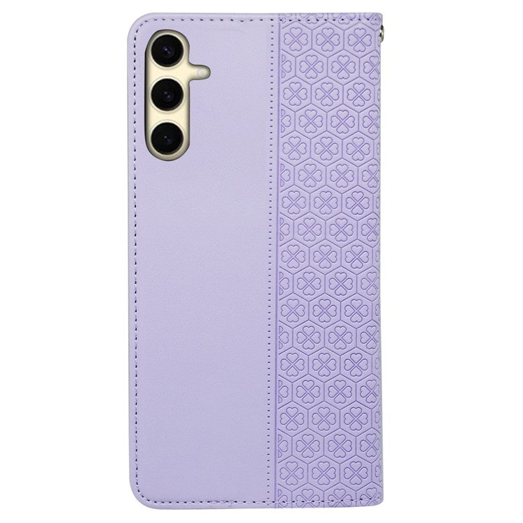 For Samsung Galaxy F55 5G / C55 5G / M55 5G Wallet Case Four-Leaf Clover Pattern Leather Phone Cover - Light Purple