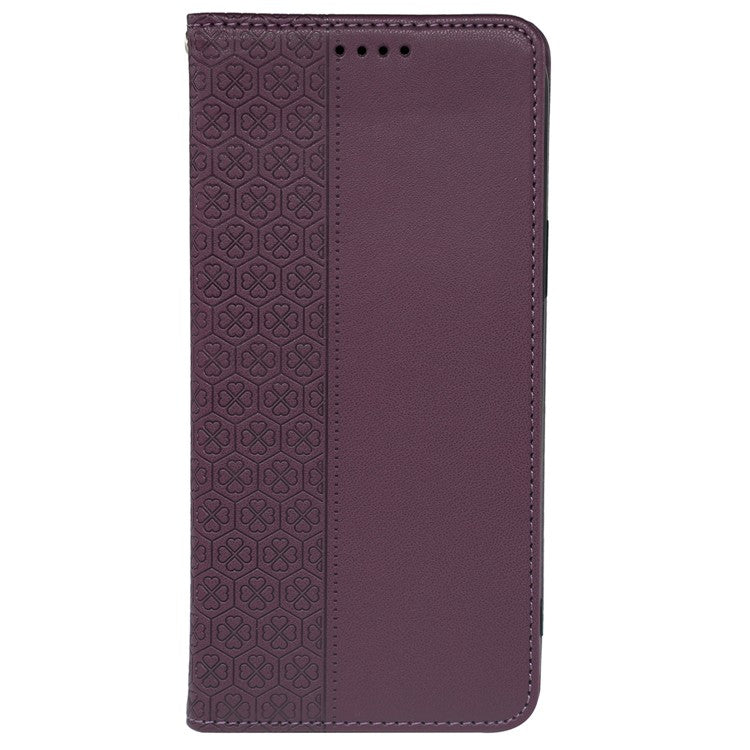 For Samsung Galaxy F55 5G / C55 5G / M55 5G Wallet Case Four-Leaf Clover Pattern Leather Phone Cover - Dark Purple