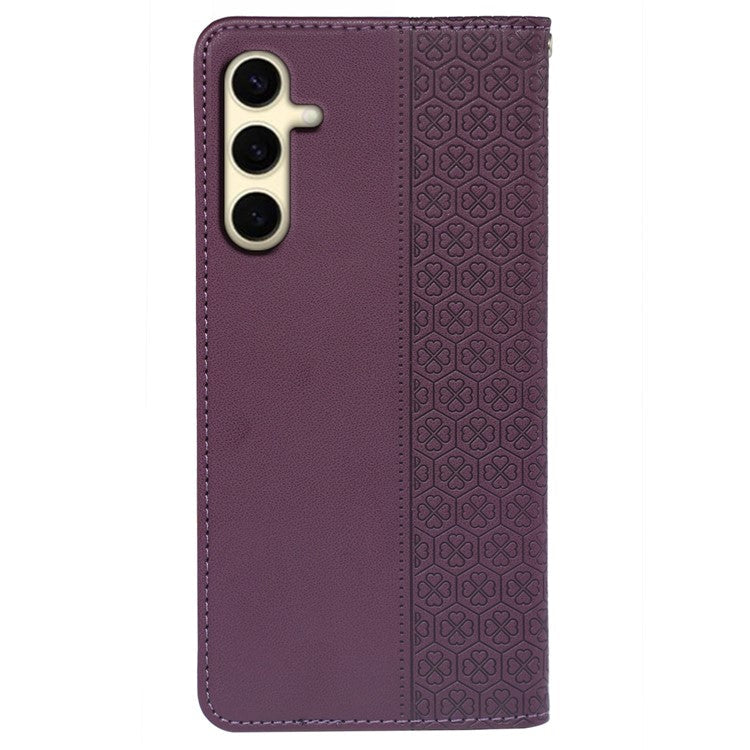 For Samsung Galaxy F55 5G / C55 5G / M55 5G Wallet Case Four-Leaf Clover Pattern Leather Phone Cover - Dark Purple