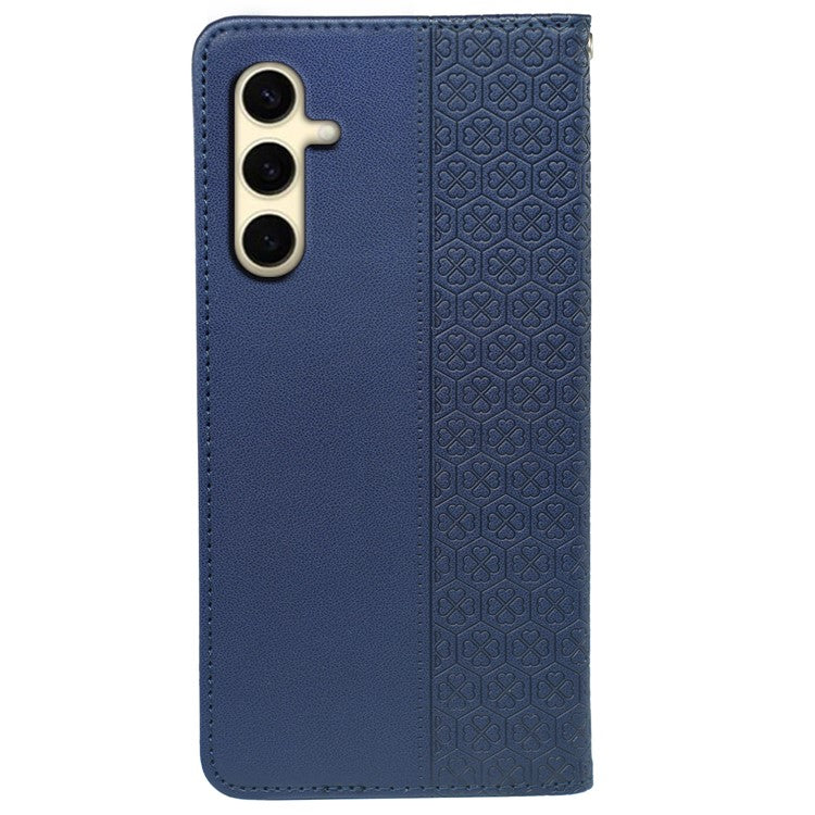 For Samsung Galaxy F55 5G / C55 5G / M55 5G Wallet Case Four-Leaf Clover Pattern Leather Phone Cover - Blue