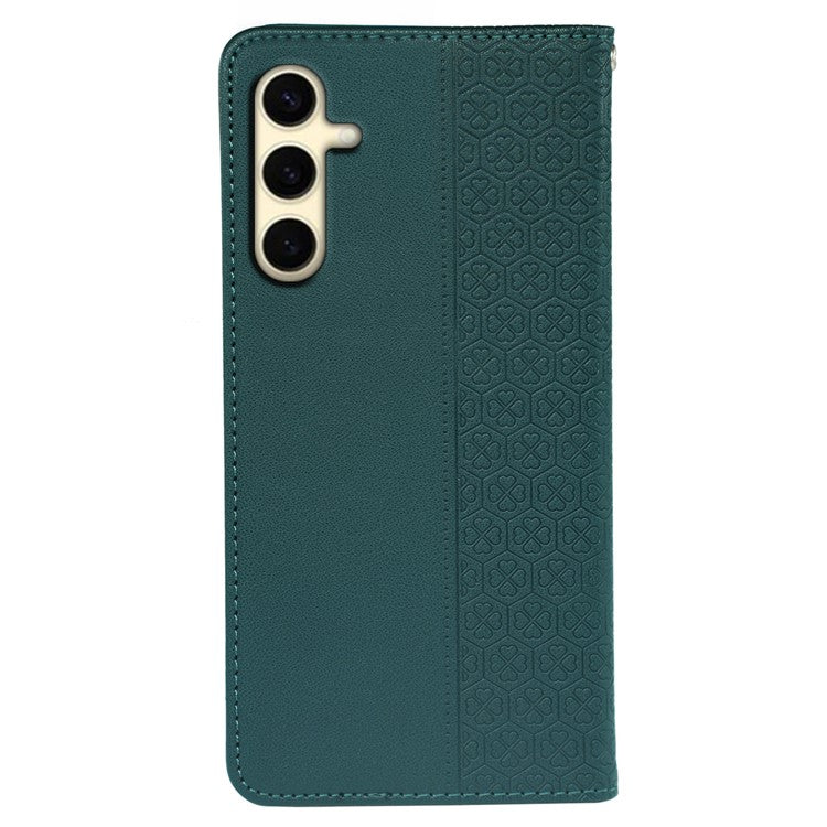 For Samsung Galaxy F55 5G / C55 5G / M55 5G Wallet Case Four-Leaf Clover Pattern Leather Phone Cover - Green