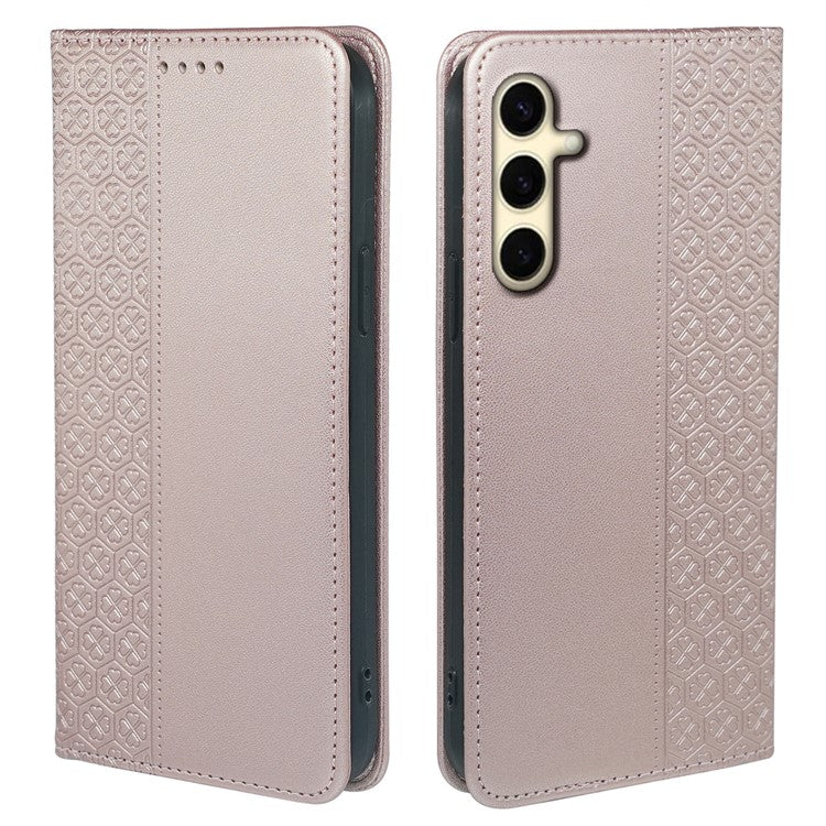 For Samsung Galaxy F55 5G / C55 5G / M55 5G Wallet Case Four-Leaf Clover Pattern Leather Phone Cover - Rose Gold