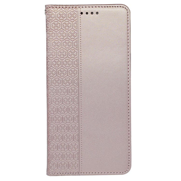 For Samsung Galaxy F55 5G / C55 5G / M55 5G Wallet Case Four-Leaf Clover Pattern Leather Phone Cover - Rose Gold