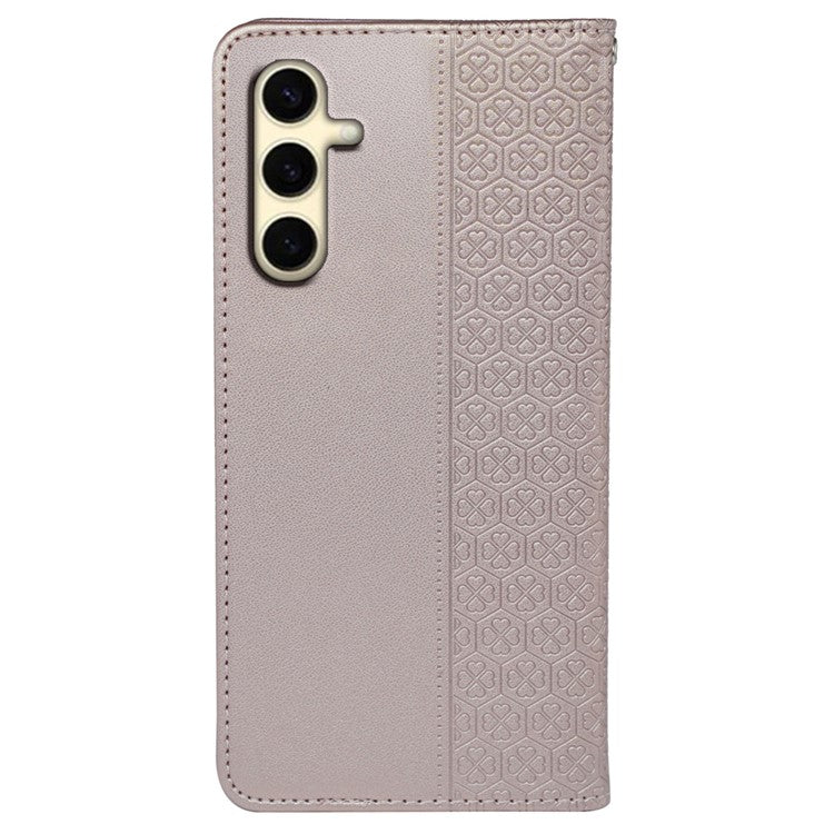 For Samsung Galaxy F55 5G / C55 5G / M55 5G Wallet Case Four-Leaf Clover Pattern Leather Phone Cover - Rose Gold
