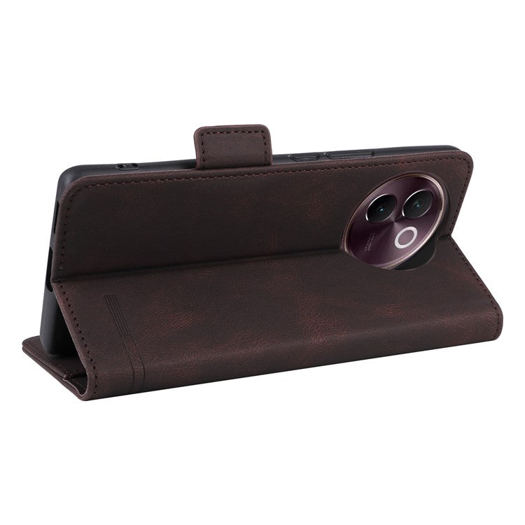 For vivo V30e 5G Case Leather Phone Cover Hardware Decor Folio Book Wallet - Coffee