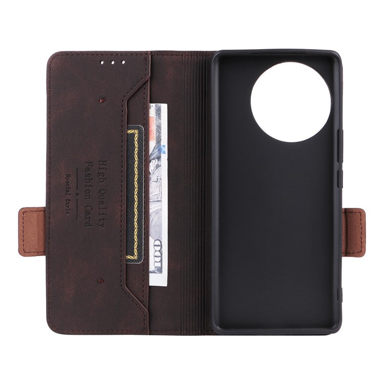 For vivo V30e 5G Case Leather Phone Cover Hardware Decor Folio Book Wallet - Coffee