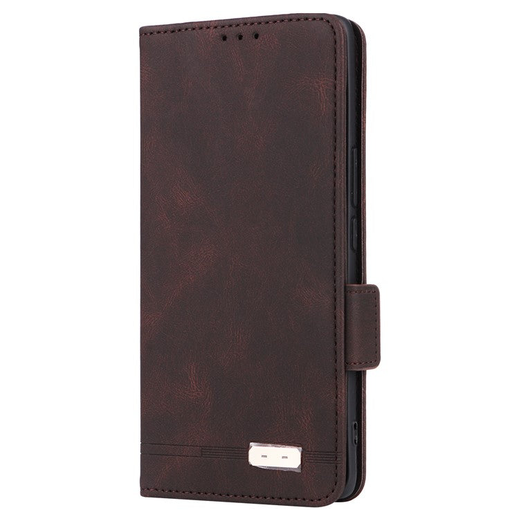 For vivo V30e 5G Case Leather Phone Cover Hardware Decor Folio Book Wallet - Coffee