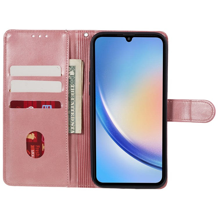 For Samsung Galaxy M35 5G Case Flip Folio Calf Texture Leather Phone Cover - Rose Gold