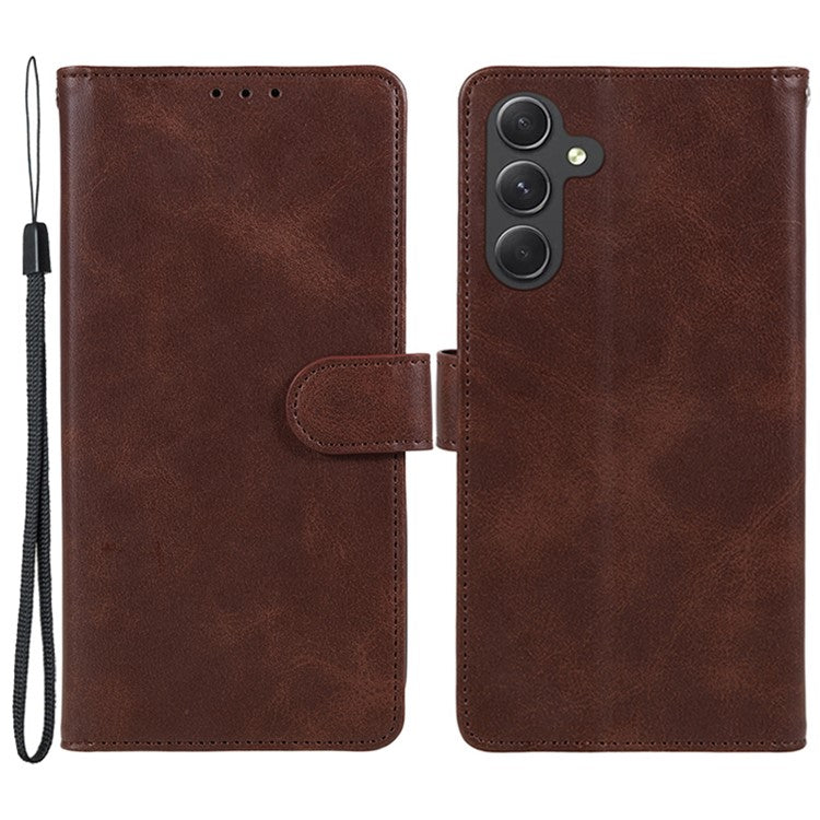 For Samsung Galaxy M35 5G Case Flip Folio Calf Texture Leather Phone Cover - Brown