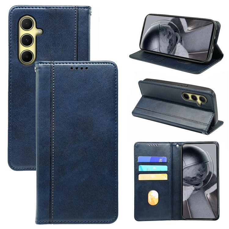 For Samsung Galaxy M15 5G / F15 5G Case Calf Texture Leather Phone Cover with Card Slots - Blue
