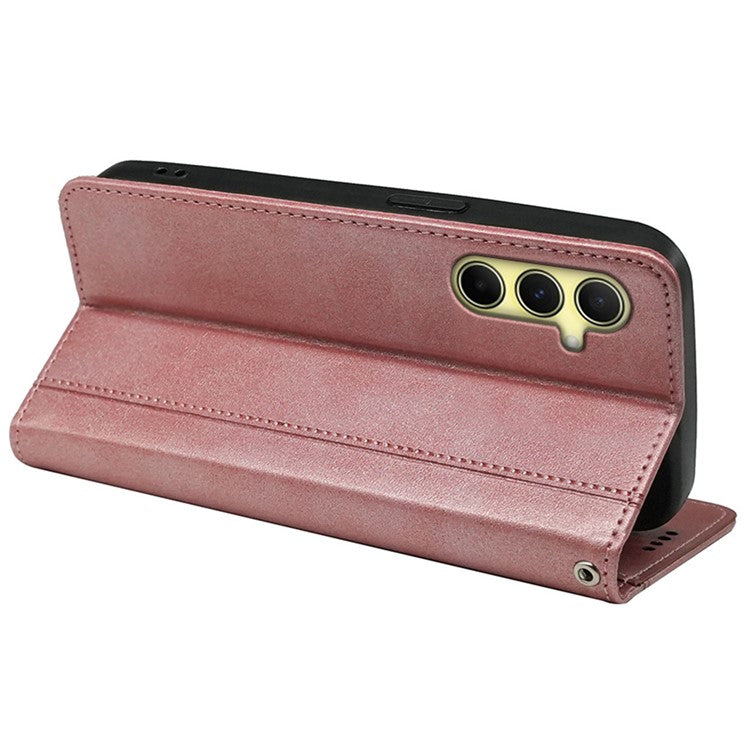 For Samsung Galaxy M15 5G / F15 5G Case Calf Texture Leather Phone Cover with Card Slots - Rose Gold