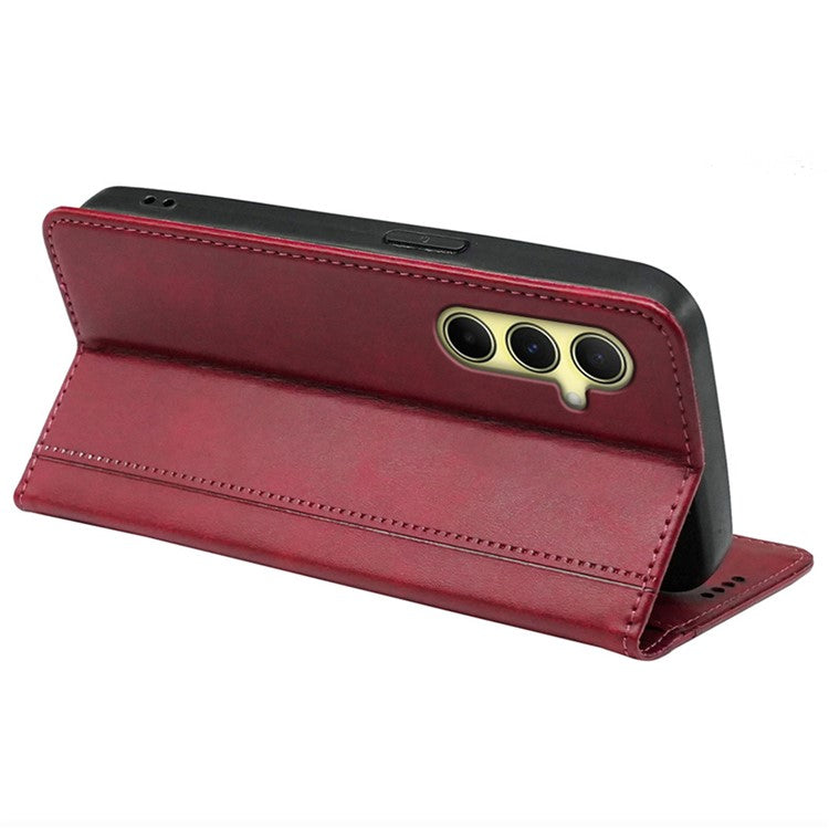 For Samsung Galaxy M15 5G / F15 5G Case Calf Texture Leather Phone Cover with Card Slots - Red