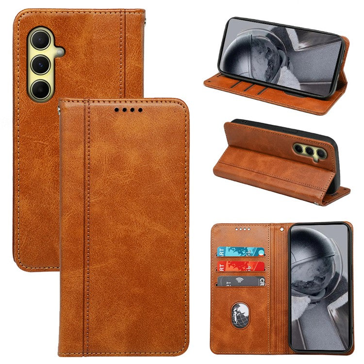 For Samsung Galaxy M15 5G / F15 5G Case Calf Texture Leather Phone Cover with Card Slots - Yellow