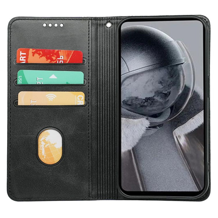 For Samsung Galaxy M35 5G Case Calf Texture Leather Magnetic Closure Flip Phone Cover - Black