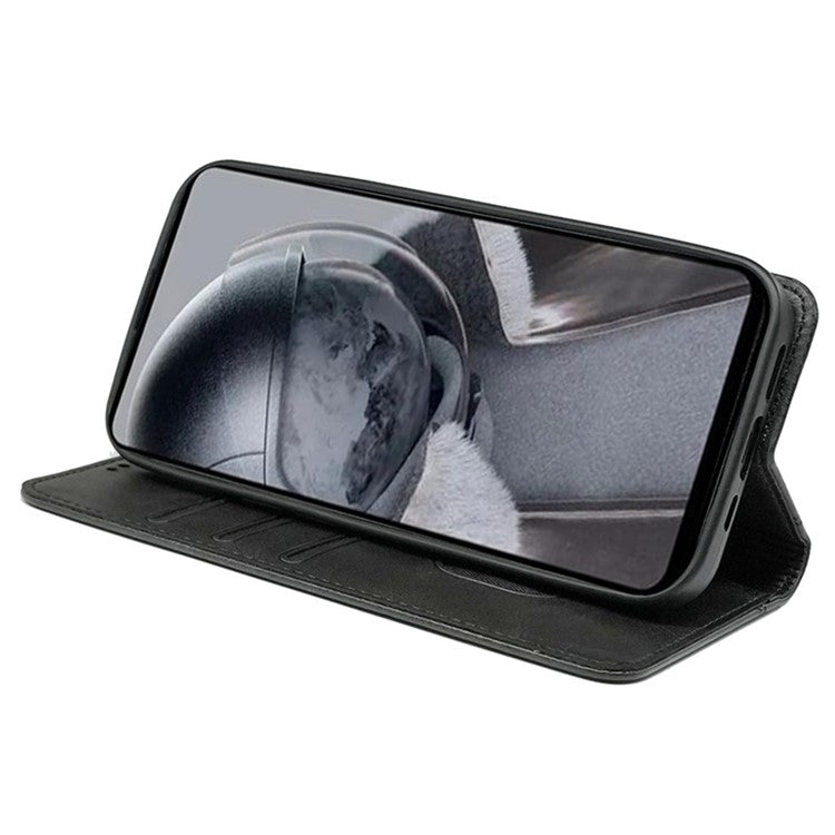 For Samsung Galaxy M35 5G Case Calf Texture Leather Magnetic Closure Flip Phone Cover - Black