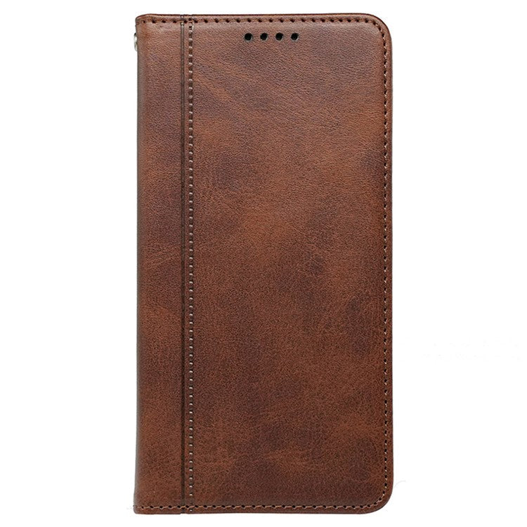 For Samsung Galaxy F55 5G / C55 5G / M55 5G Case Folio Design Calf Texture Leather Phone Cover - Brown