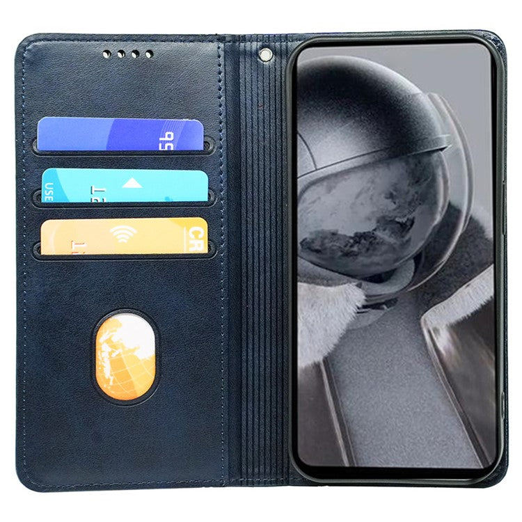 For Samsung Galaxy F55 5G / C55 5G / M55 5G Case Folio Design Calf Texture Leather Phone Cover - Blue