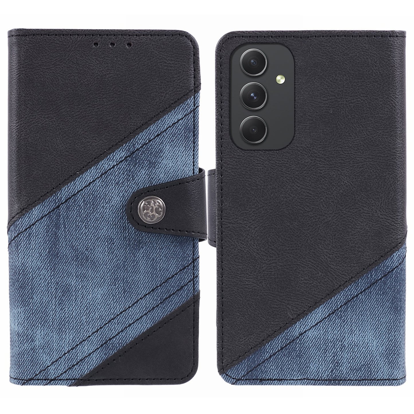 For Samsung Galaxy M34 5G / F34 5G Case Leather Magnetic Flip Phone Cover Texture Splicing - Black
