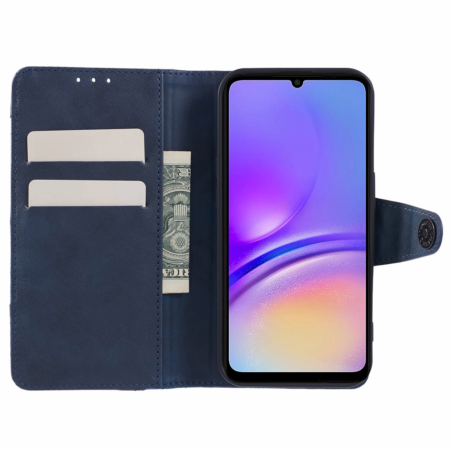 For Samsung Galaxy M34 5G / F34 5G Case Leather Magnetic Flip Phone Cover Texture Splicing - Dark Blue