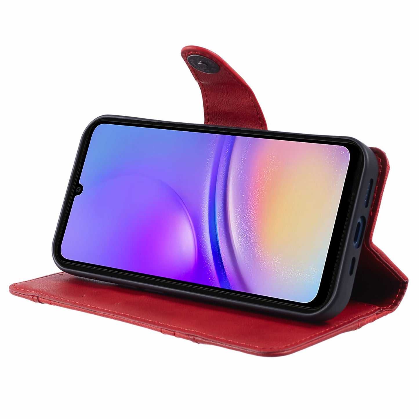 For Samsung Galaxy M34 5G / F34 5G Case Leather Magnetic Flip Phone Cover Texture Splicing - Red