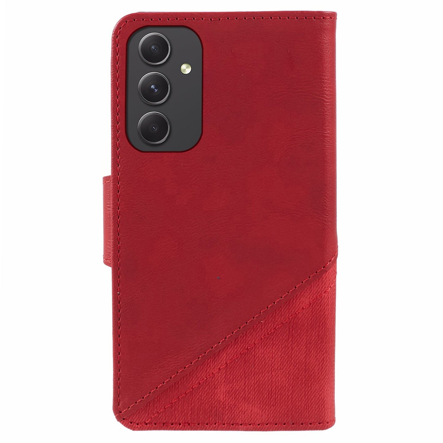 For Samsung Galaxy M34 5G / F34 5G Case Leather Magnetic Flip Phone Cover Texture Splicing - Red