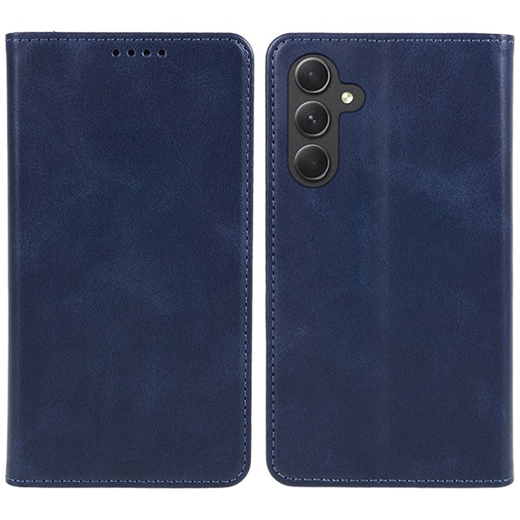 For Samsung Galaxy M35 5G Case Calf Texture Leather Phone Cover Full Protection Folio - Blue
