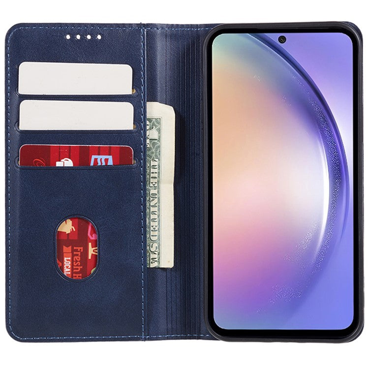 For Samsung Galaxy M35 5G Case Calf Texture Leather Phone Cover Full Protection Folio - Blue