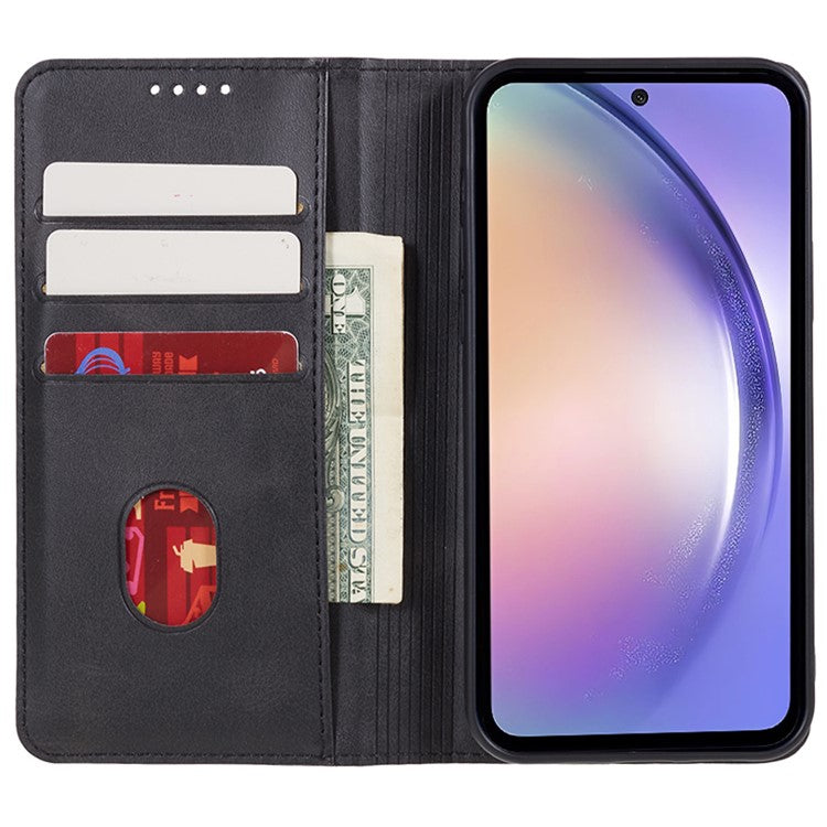 For Samsung Galaxy M35 5G Case Calf Texture Leather Phone Cover Full Protection Folio - Black