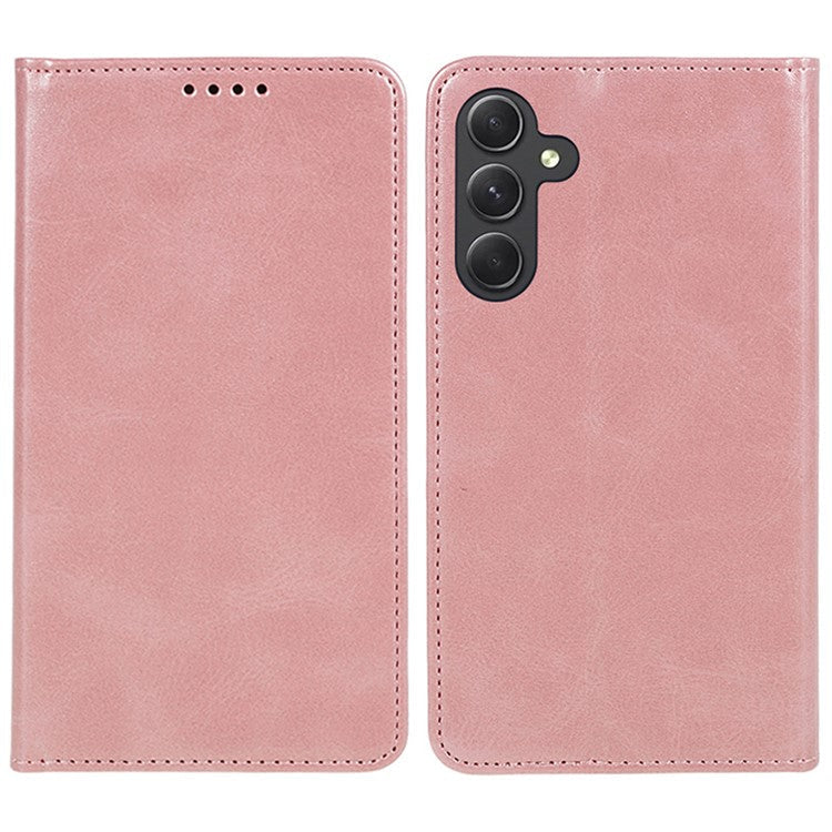 For Samsung Galaxy M35 5G Case Calf Texture Leather Phone Cover Full Protection Folio - Rose Gold