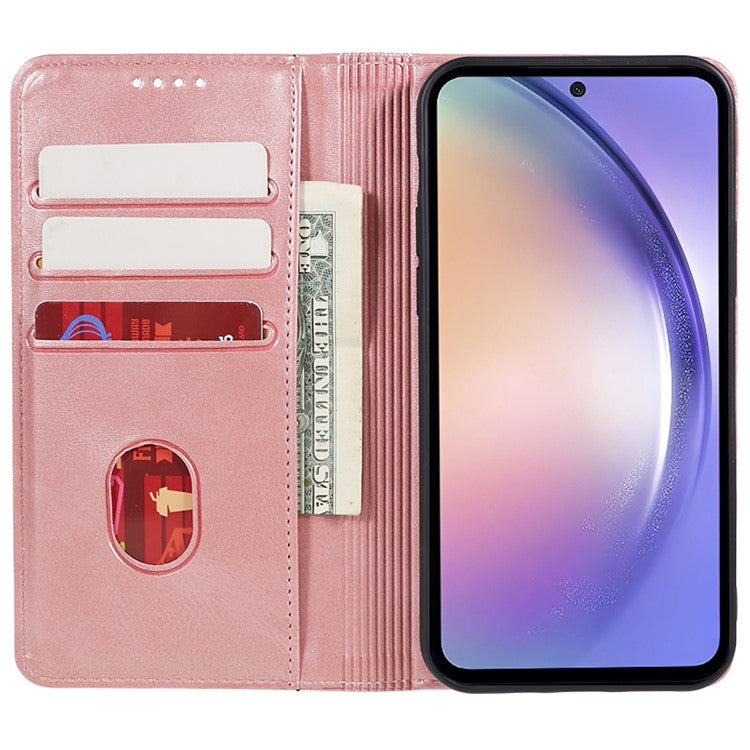 For Samsung Galaxy M35 5G Case Calf Texture Leather Phone Cover Full Protection Folio - Rose Gold