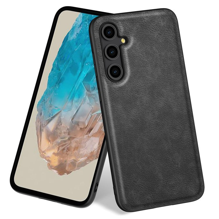 For Samsung Galaxy M35 5G Case Retro PU Leather Coated PC + TPU Phone Cover - Black