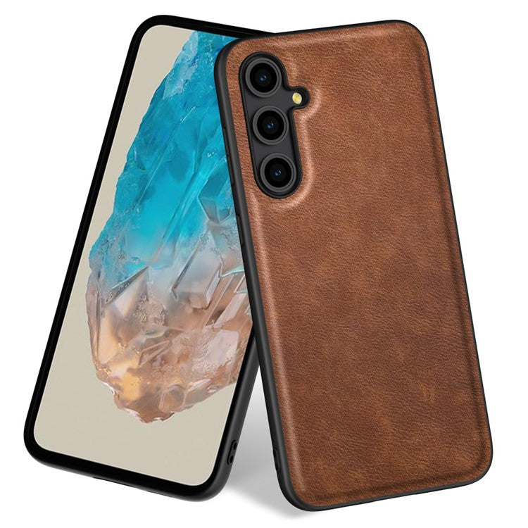 For Samsung Galaxy M35 5G Case Retro PU Leather Coated PC + TPU Phone Cover - Brown