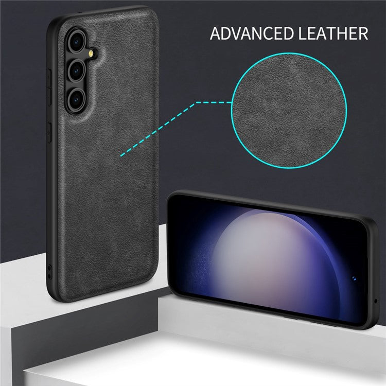 For Samsung Galaxy M35 5G Case Retro PU Leather Coated PC + TPU Phone Cover - Brown