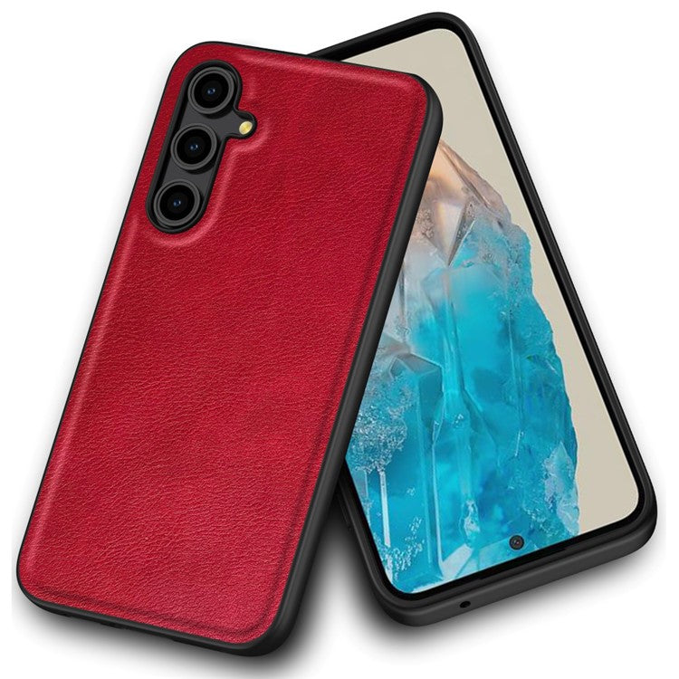 For Samsung Galaxy M35 5G Case Retro PU Leather Coated PC + TPU Phone Cover - Red