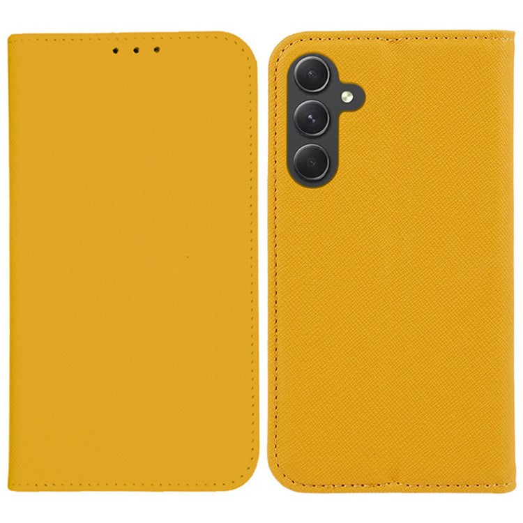 For Samsung Galaxy M35 5G Case Cross Texture PU Leather Wallet Phone Cover - Yellow
