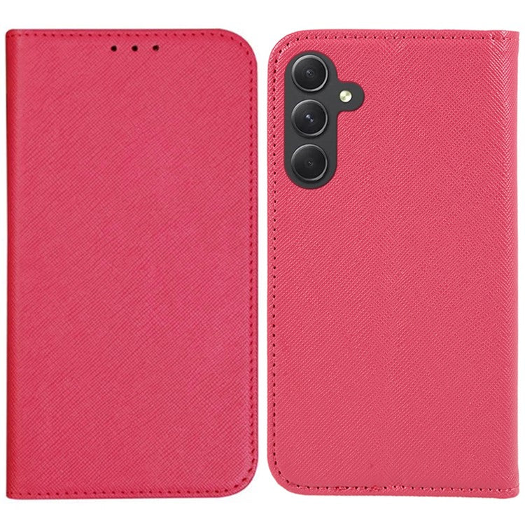 For Samsung Galaxy M35 5G Case Cross Texture PU Leather Wallet Phone Cover - Rose