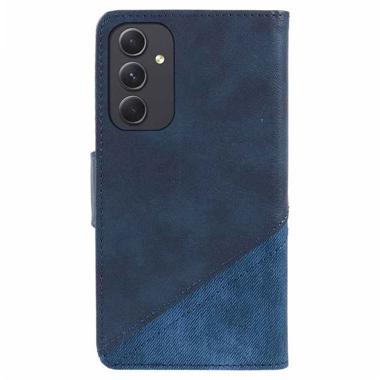 For Samsung Galaxy M35 5G Case Leather Magnetic Flip Phone Cover Texture Splicing - Dark Blue