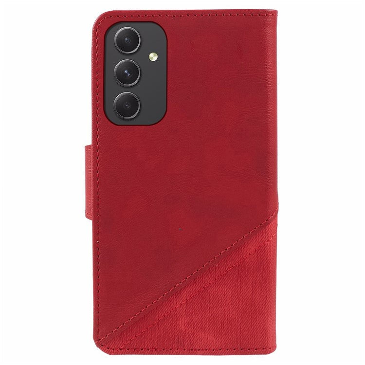 For Samsung Galaxy M35 5G Case Leather Magnetic Flip Phone Cover Texture Splicing - Red