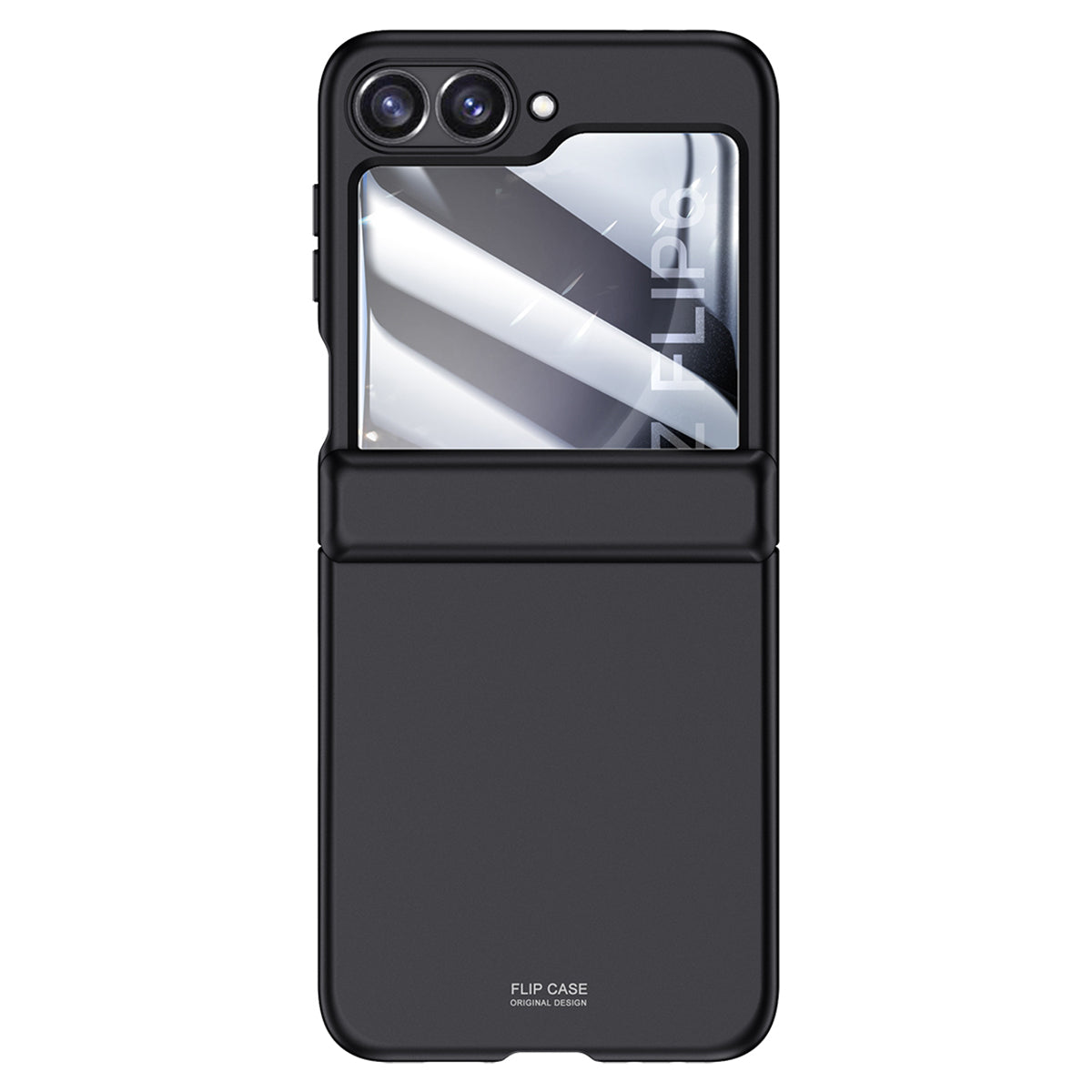 For Samsung Galaxy Z Flip6 5G Case Hinge Protection PC Phone Cover with Tempered Glass Rear Screen Film - Black