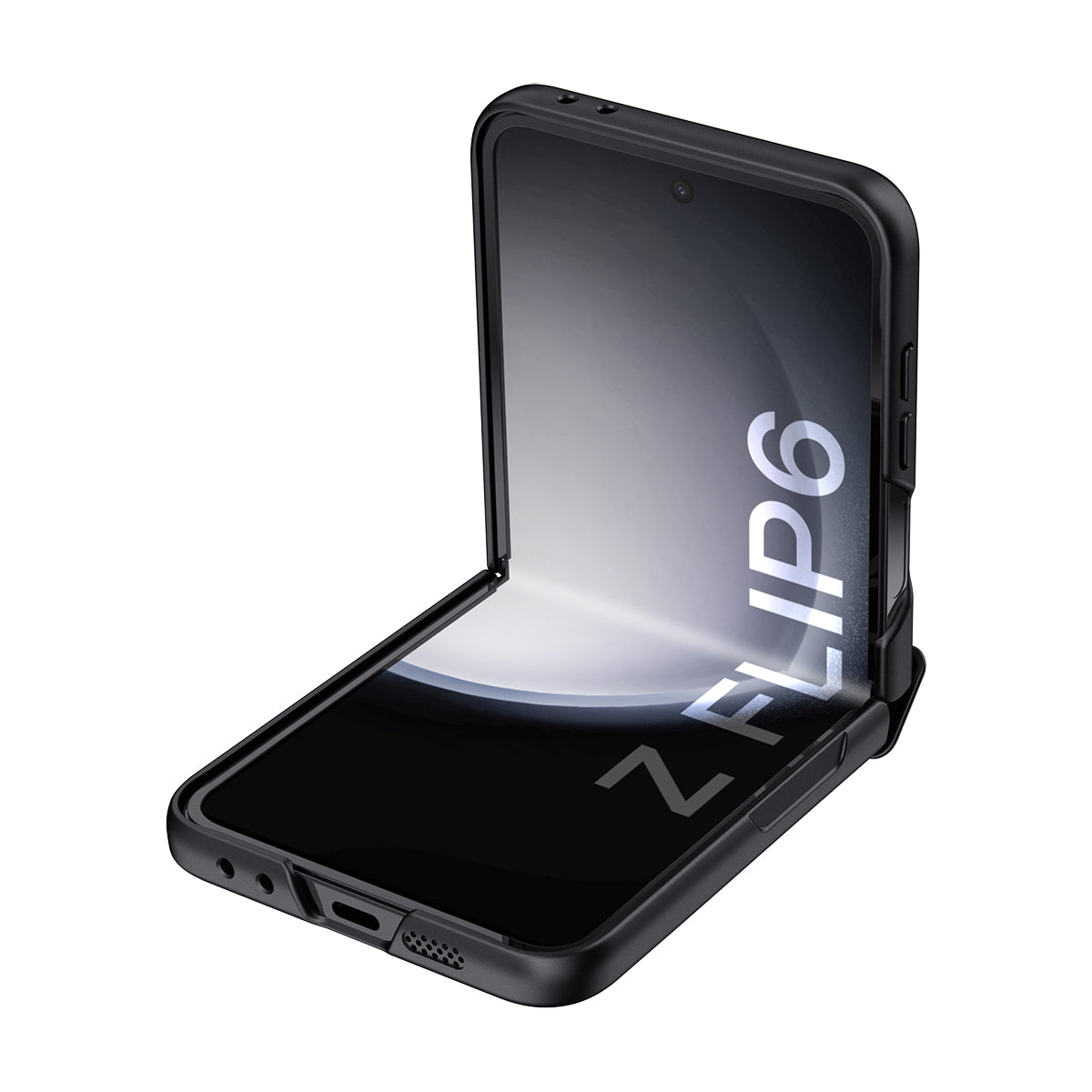 For Samsung Galaxy Z Flip6 5G Case Hinge Protection PC Phone Cover with Tempered Glass Rear Screen Film - Black