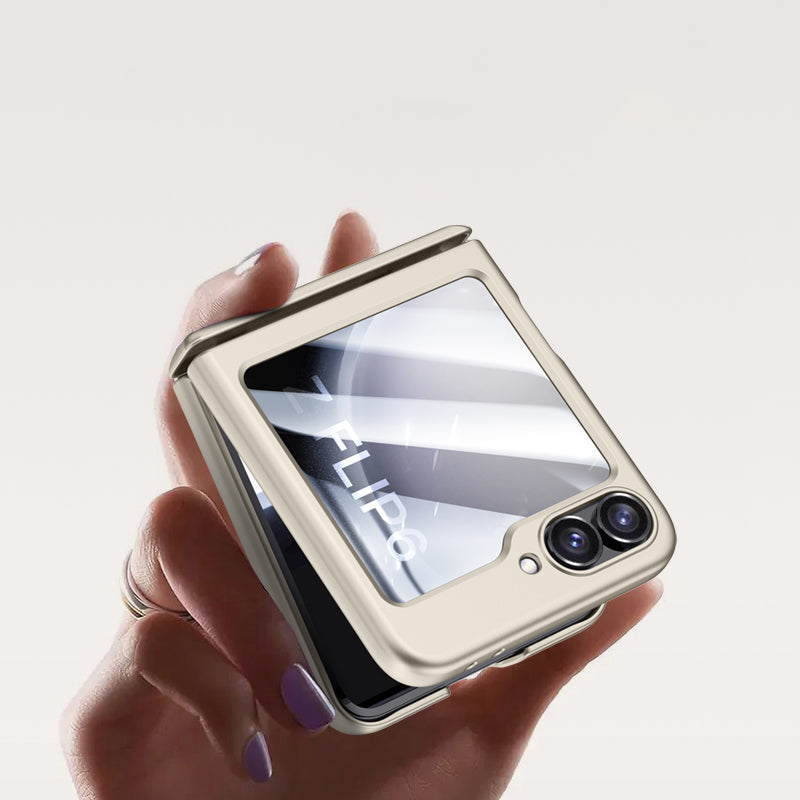For Samsung Galaxy Z Flip6 5G Case Hinge Protection PC Phone Cover with Tempered Glass Rear Screen Film - Titanium Grey