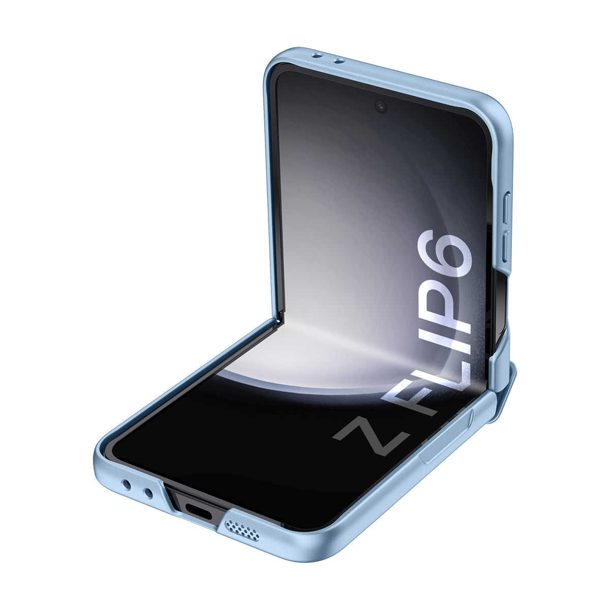 For Samsung Galaxy Z Flip6 5G Case Hinge Protection PC Phone Cover with Tempered Glass Rear Screen Film - Blue