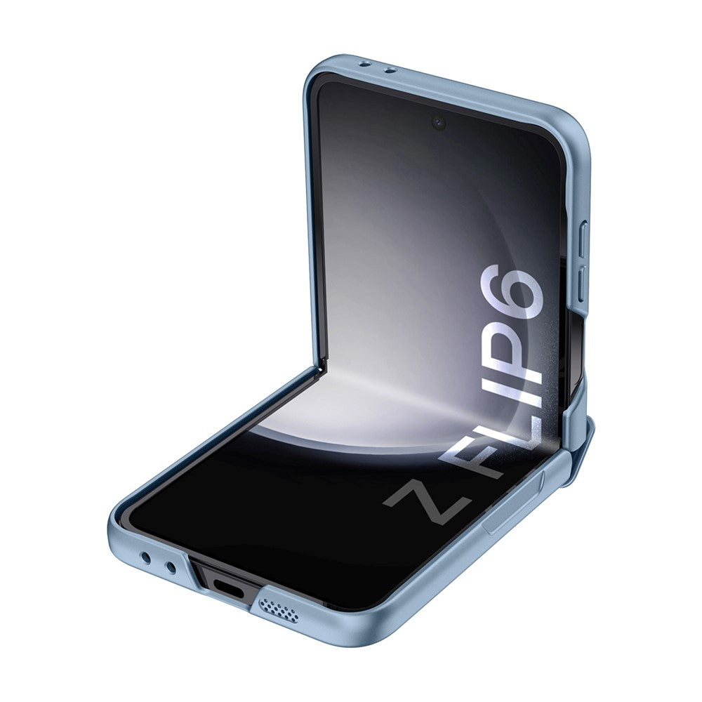 For Samsung Galaxy Z Flip7 FE 5G / Z Flip6 5G Case Hinge Protection PC Phone Cover with Tempered Glass Rear Screen Film - Blue