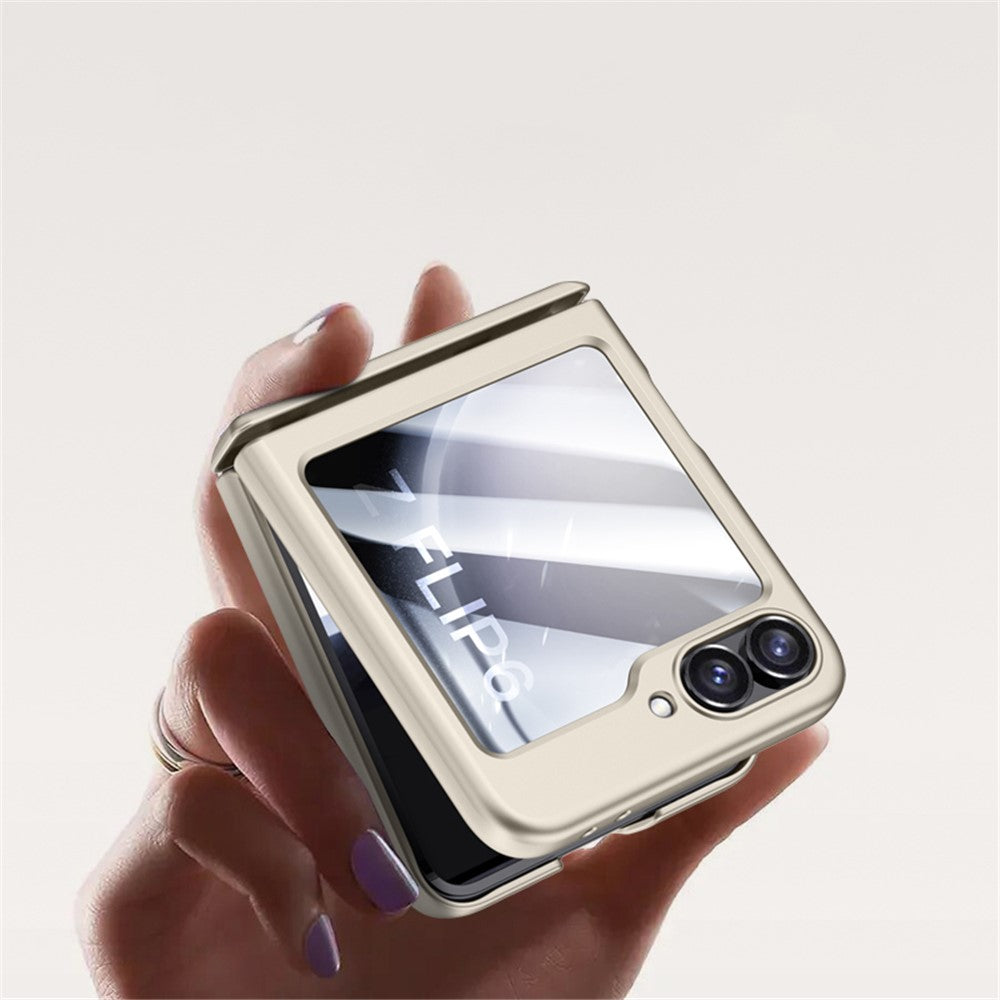 For Samsung Galaxy Z Flip7 FE 5G / Z Flip6 5G Case Hinge Protection PC Phone Cover with Tempered Glass Rear Screen Film - Blue